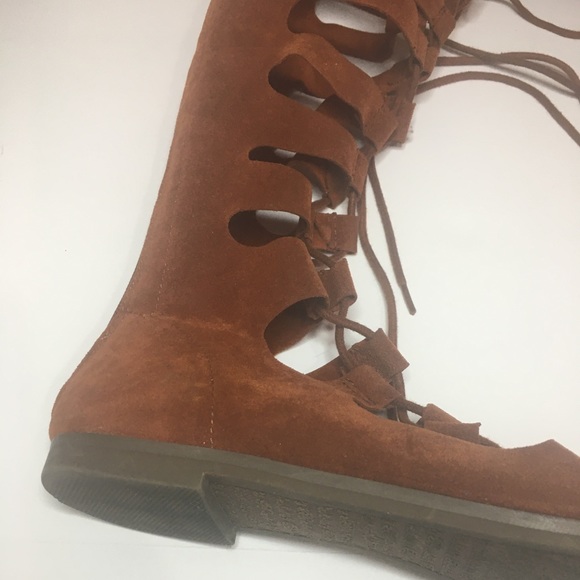 Breckelles burnt orange suede gladiator sandals - Picture 3 of 8